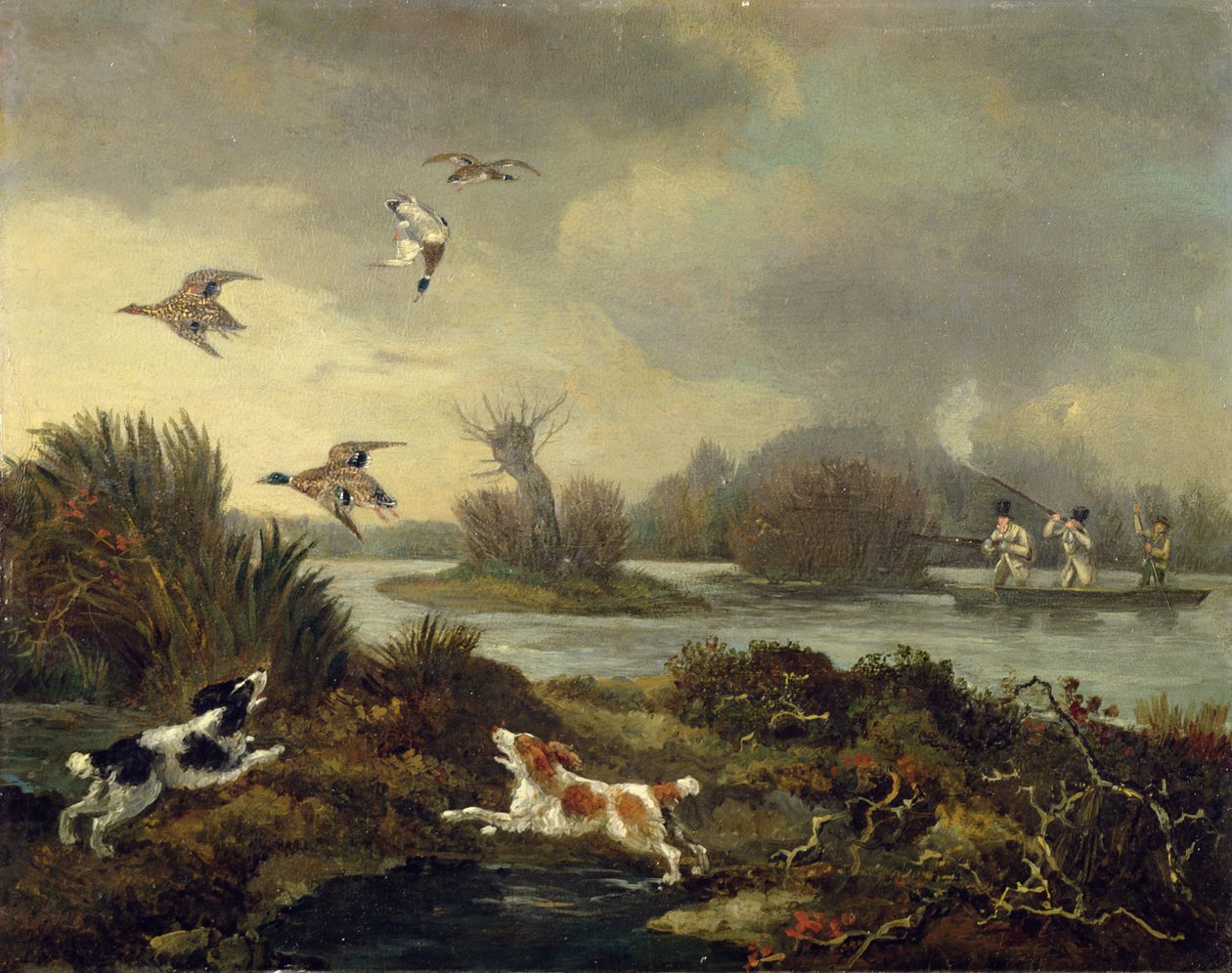Duck Shooting, cca 1820-45 (olej na plátně) od Samuel John Egbert Jones