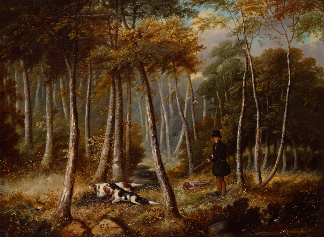 Lovecká scéna, osadníci splachují zajíce (olej na plátně) od Samuel John Egbert Jones