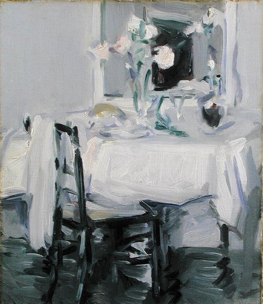 Interiér s růžemi ve váze na stole (olej na plátně) od Samuel John Peploe