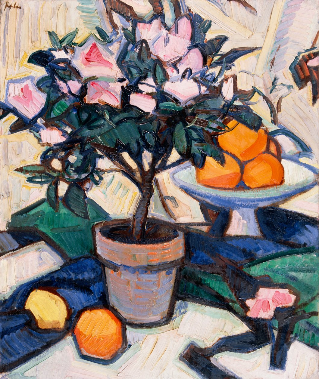 Růžová azalka a pomeranče, kolem roku 1913 od Samuel John Peploe