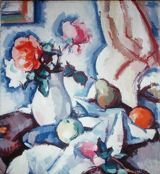 Růže v bílé váze (olej na plátně) od Samuel John Peploe