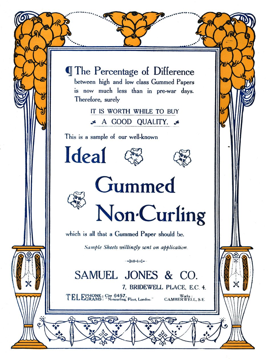 Samuel Jones & Co. - Ideální pogumovaná nekudrnatá reklama, 1919 od Samuel Jones