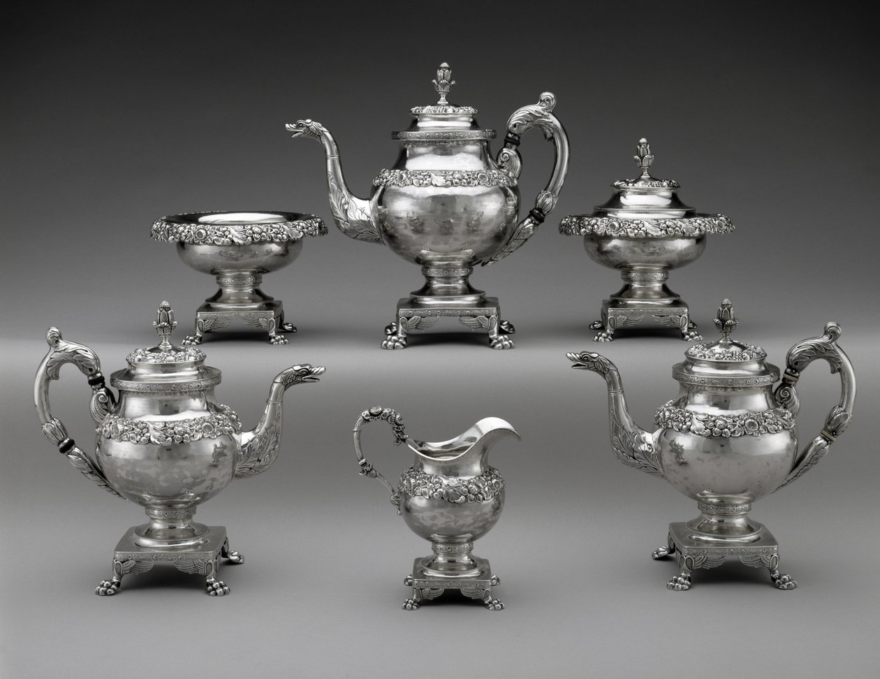 Čajový a kávový servis, c. 1824-1829 (stříbro) od Samuel Kirk