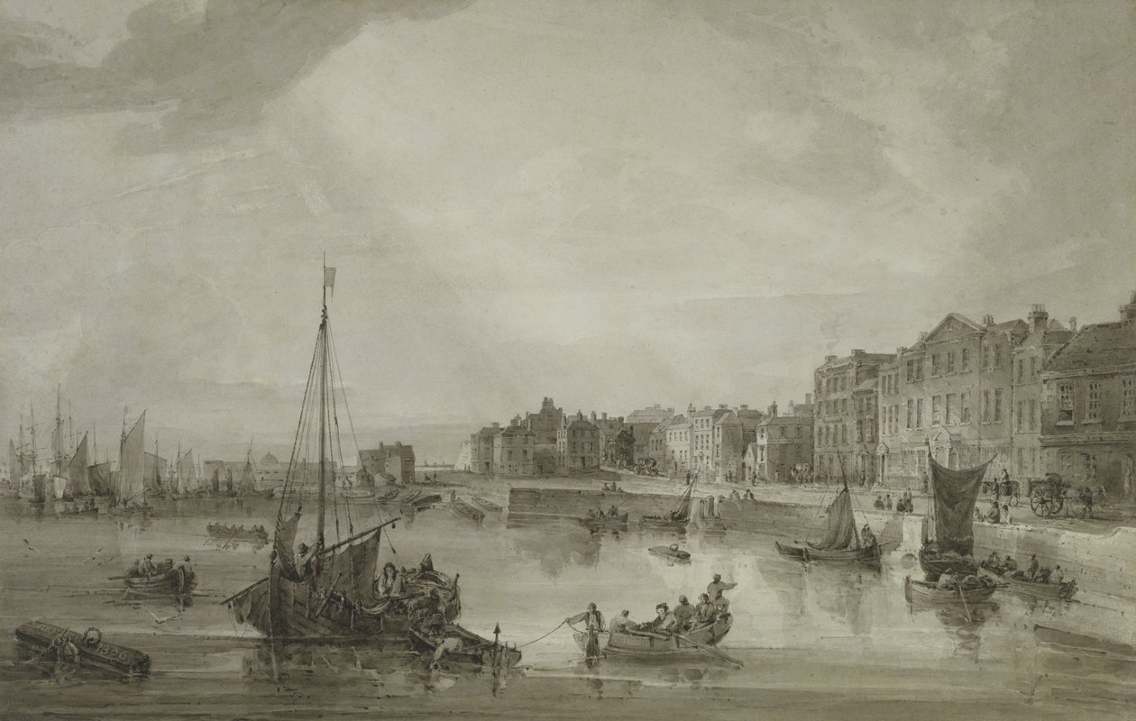 Margate Harbour, 1806 (hnědá barva přes grafit) od Samuel Owen