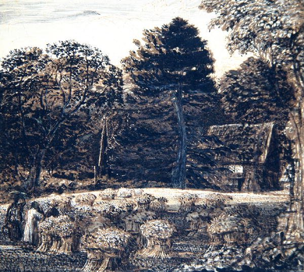 A Cornfield, Shoreham, at Twilight, c.1830 (pero, mytí a indický inkoust na kartě) od Samuel Palmer