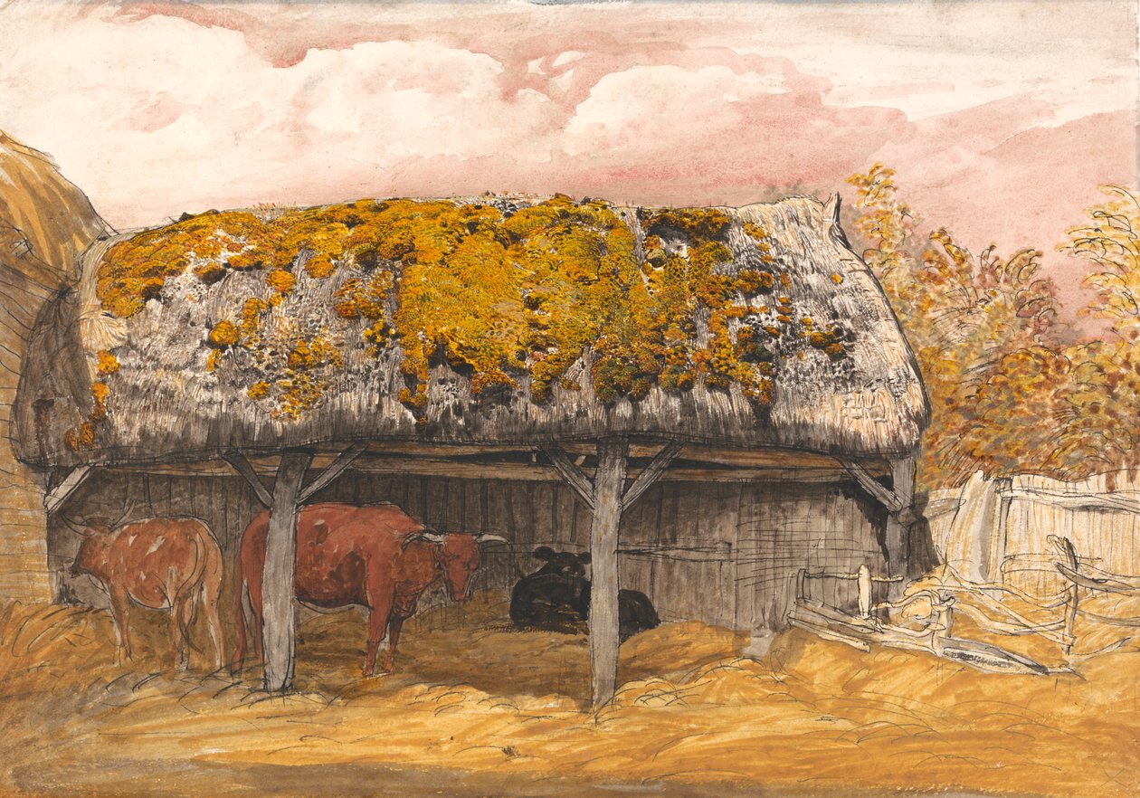 Kravská chata s mechovou střechou od Samuel Palmer