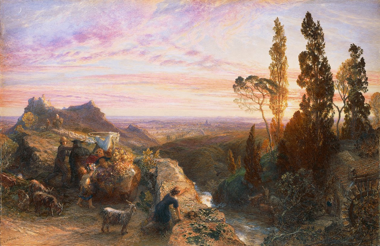 Sen v Apeninách, cca 1864, Samuel Palmer (1805-1881), akvarel a kvaš na papíře přenesené na dřevo od Samuel Palmer