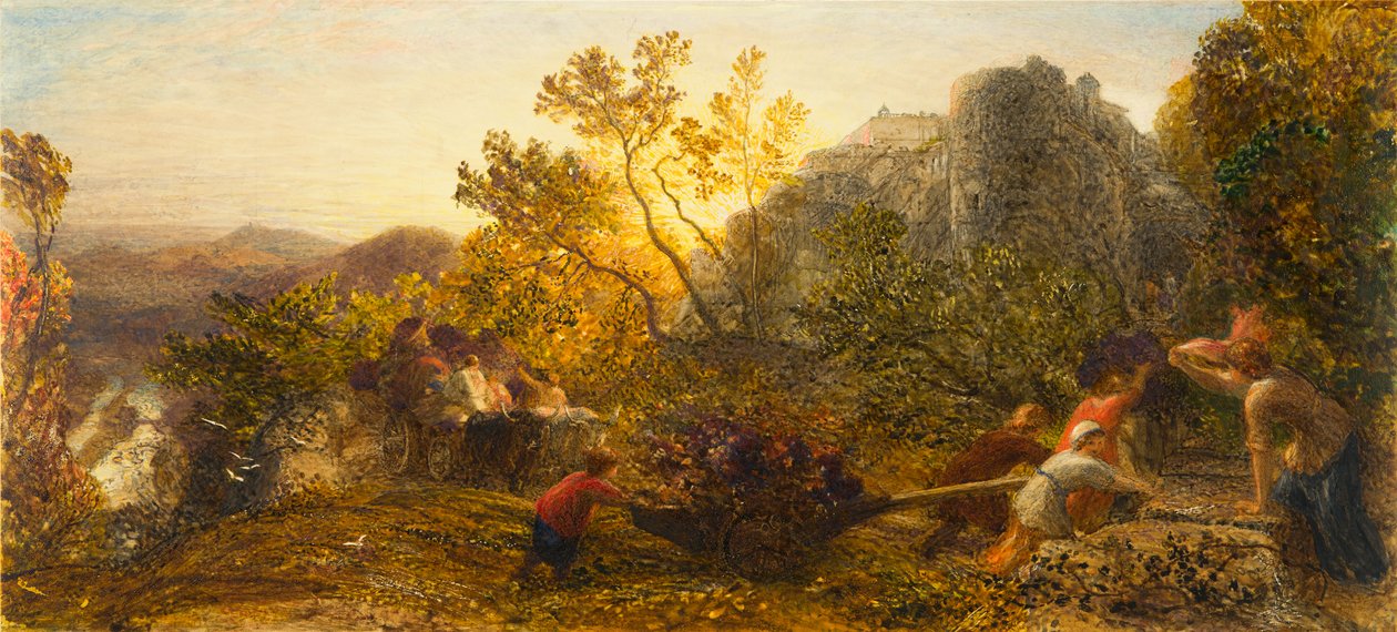 Harvest in the Vineyard, 1859 (wc, kvaš a arabská guma na papíře) od Samuel Palmer