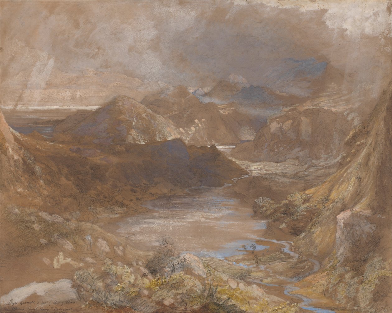 Llwyngwynedd a část Llyn-y-dina mezi Capel Curig a Beddegelert, Severní Wales od Samuel Palmer