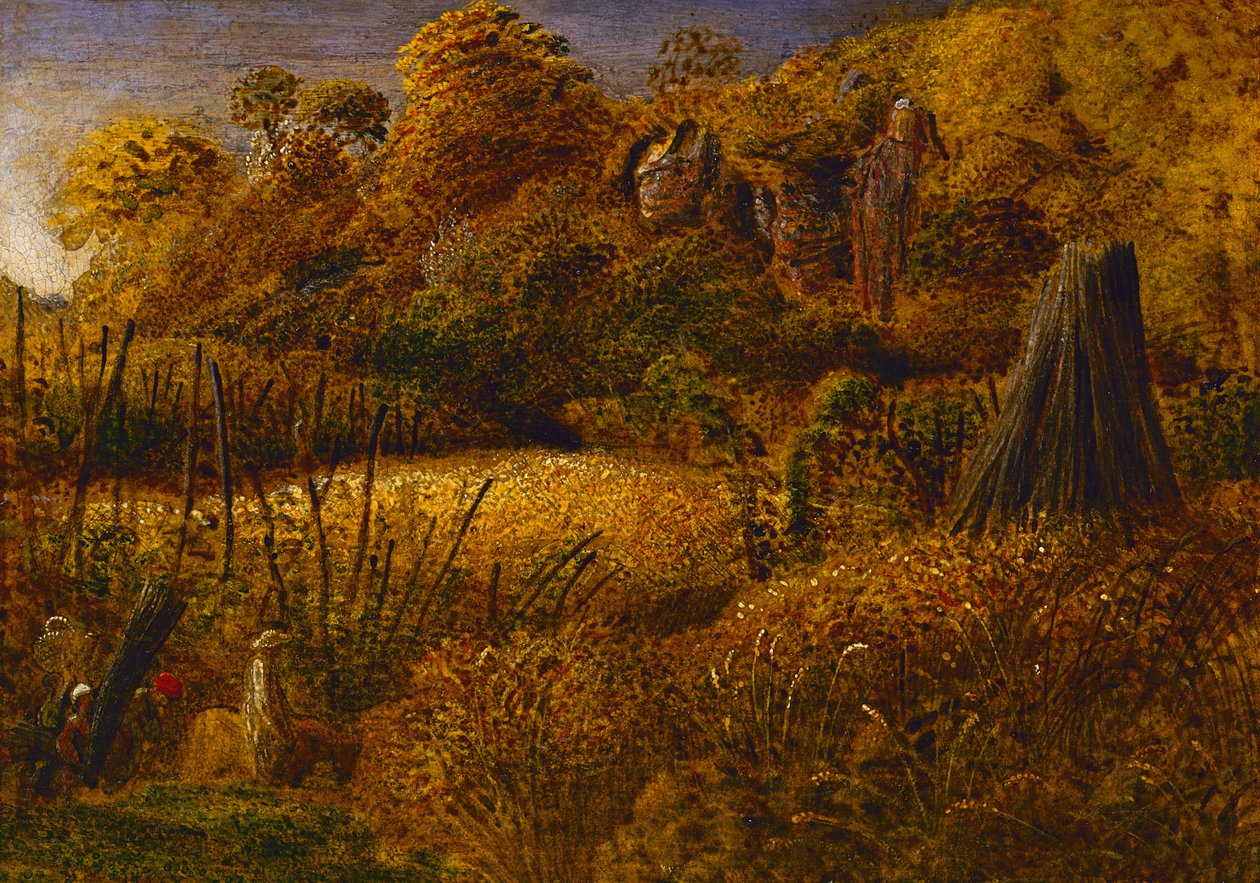 Scéna v Underriver, Kent nebo The Hop Garden (olej a tempera na panelu) od Samuel Palmer