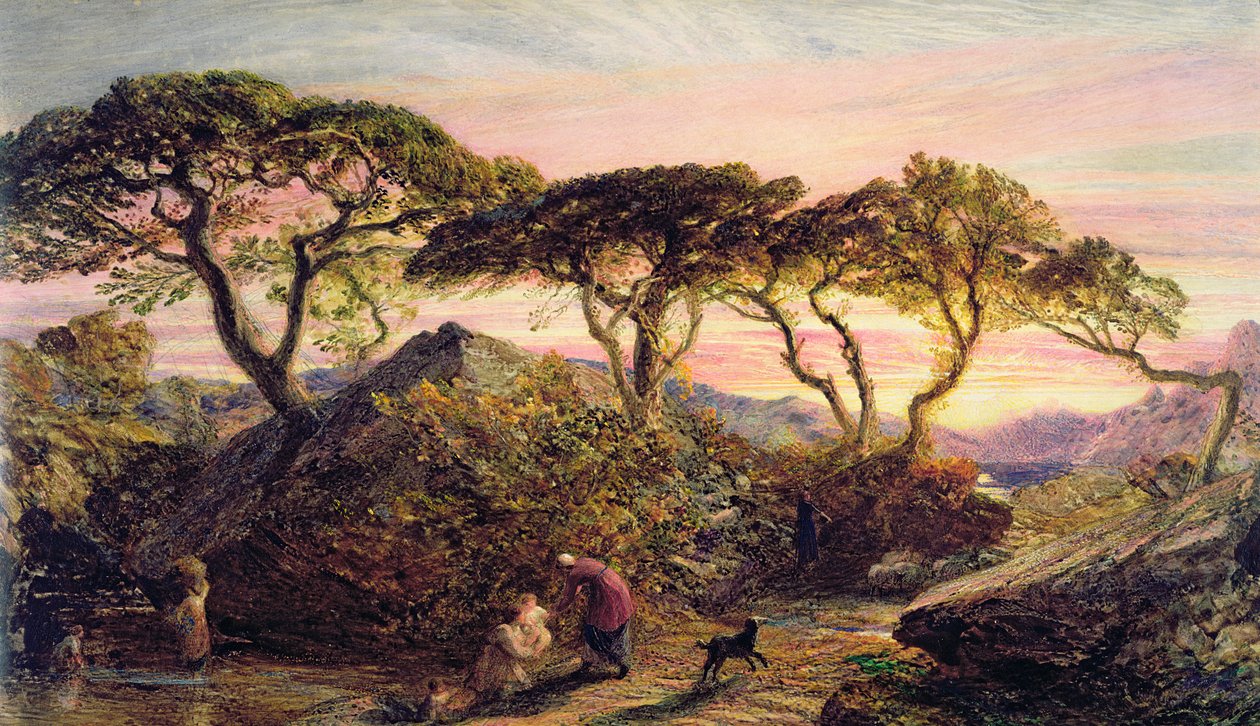 Západ slunce (akvarel a kvaš na papíře) od Samuel Palmer