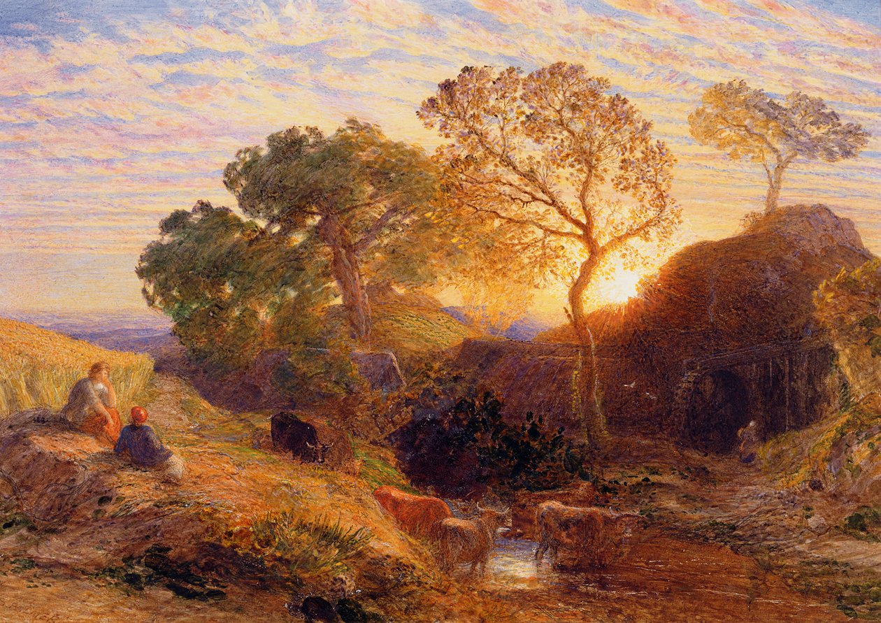 Západ slunce, cca 1861 (bez, grafit, b/c a guma na kartě) od Samuel Palmer