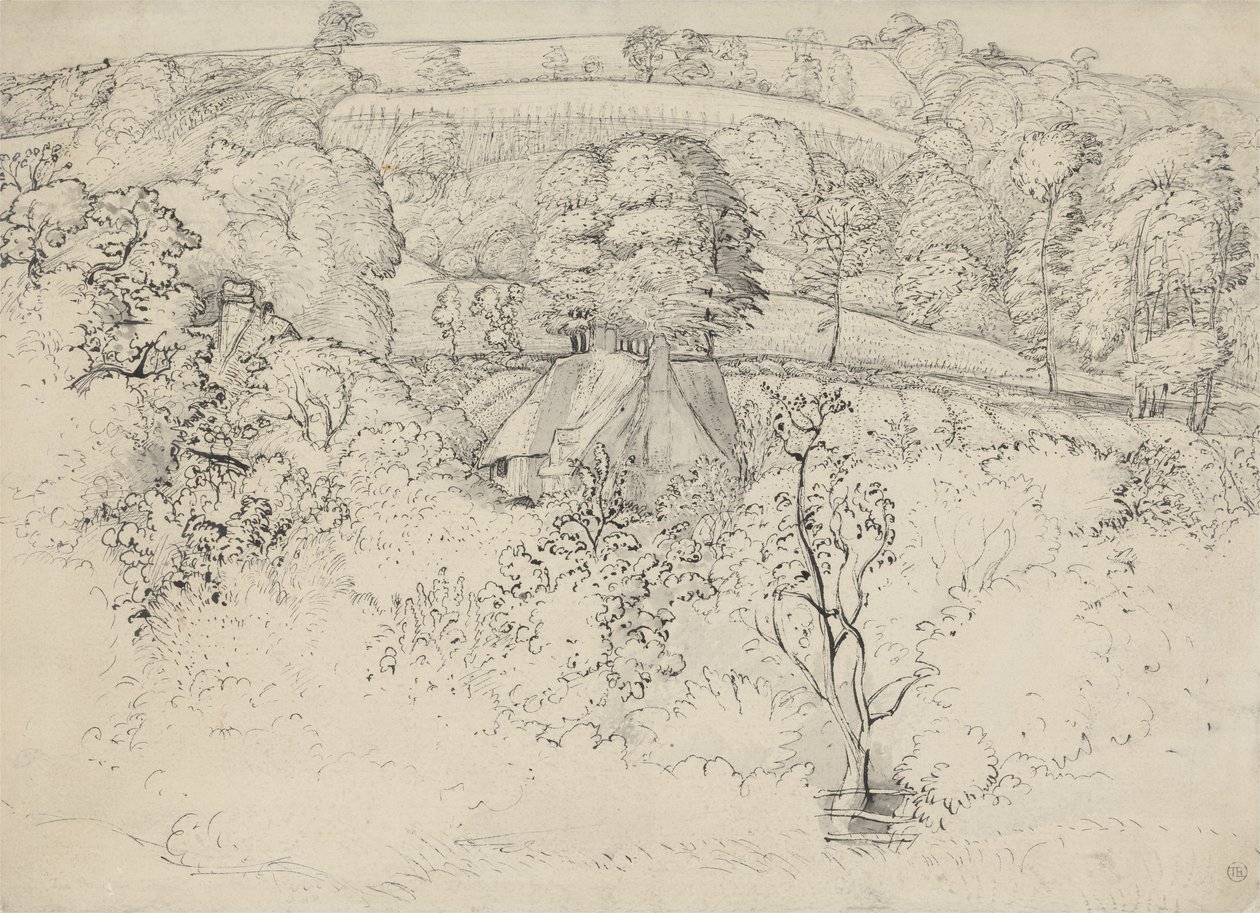 The Primitive Cottage, Shoreham (pero, inkoust a mytí na papíře) od Samuel Palmer