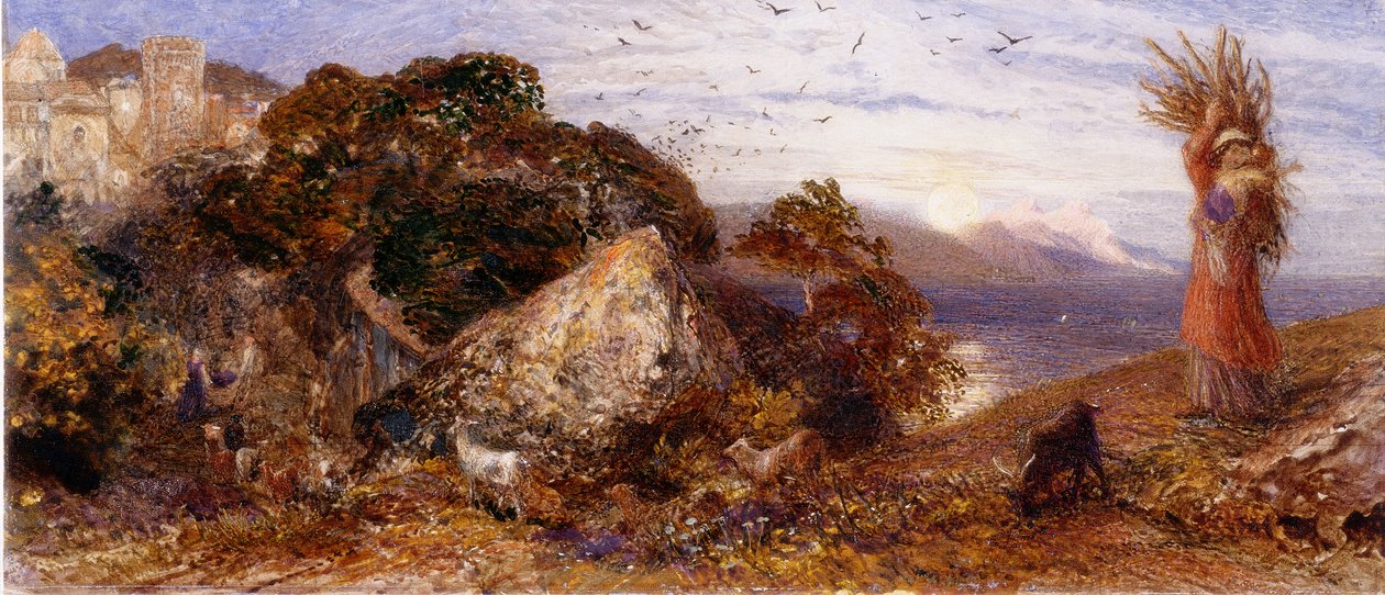 Vycházející měsíc (bc, tužka a wc na papíře) od Samuel Palmer