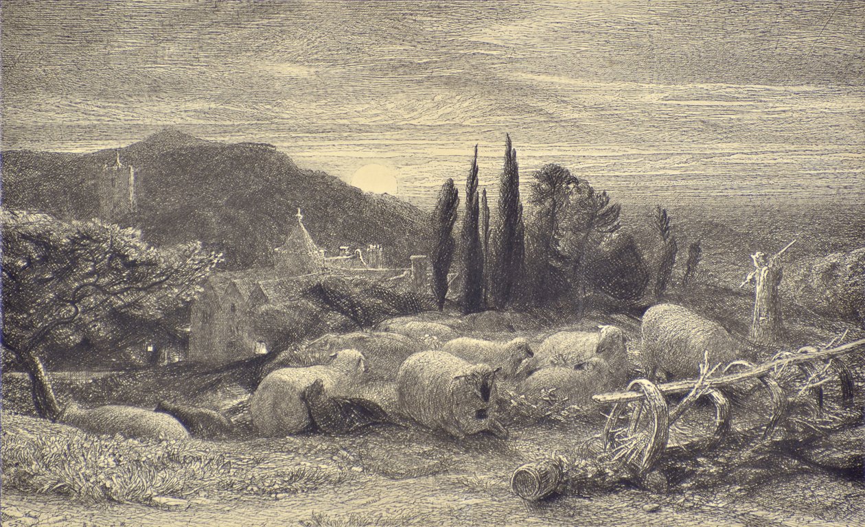 Vycházející měsíc, cca 1857 (lept) od Samuel Palmer
