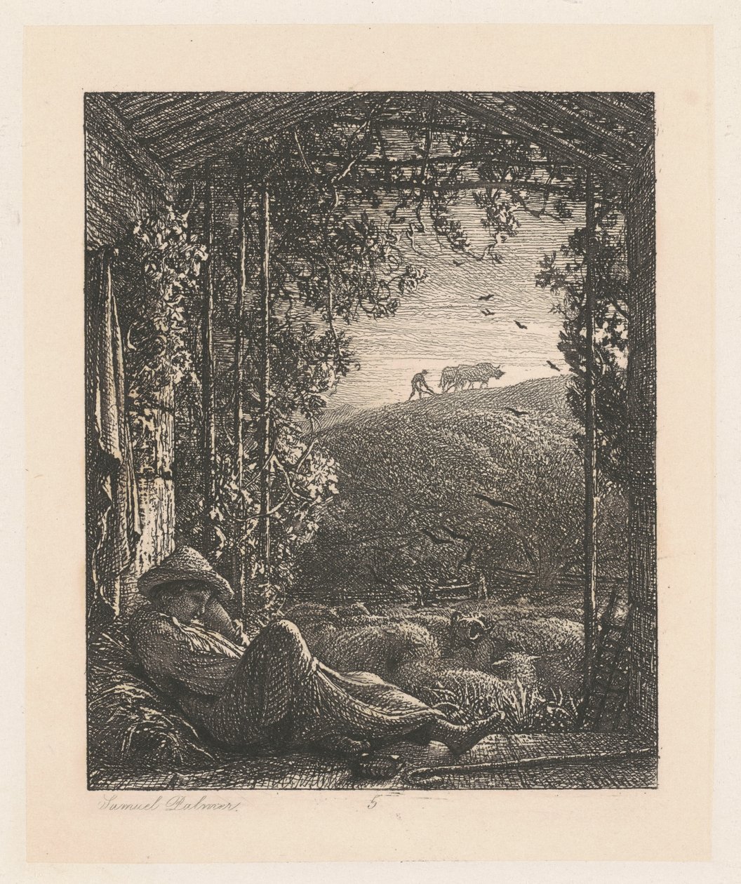 Spící pastýř od Samuel Palmer