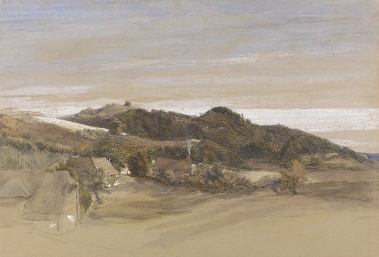 Underriver Hills, Near Sevenoaks, Kent, z Grounds of J. Herries, Esq. c.1840 (pero a inkoust s akvarelem přes grafit na papíře) od Samuel Palmer