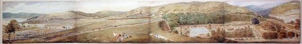 Sketch for a Panorama – The Town of Largs, Ayrshire, červenec 1856 (akvarel přes tužku na papíře) od Samuel Parlber