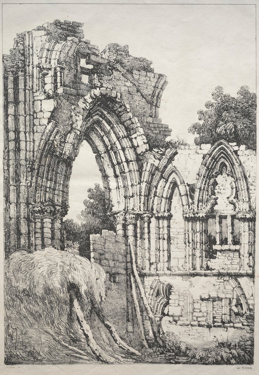Řada starověkých budov a venkovských domků v severní Anglii: V Yorku, ruiny, 1821. od Samuel Prout