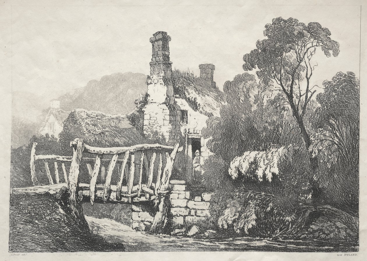 Řada starověkých budov a venkovských domků v severní Anglii: Near Byland, 1821. od Samuel Prout