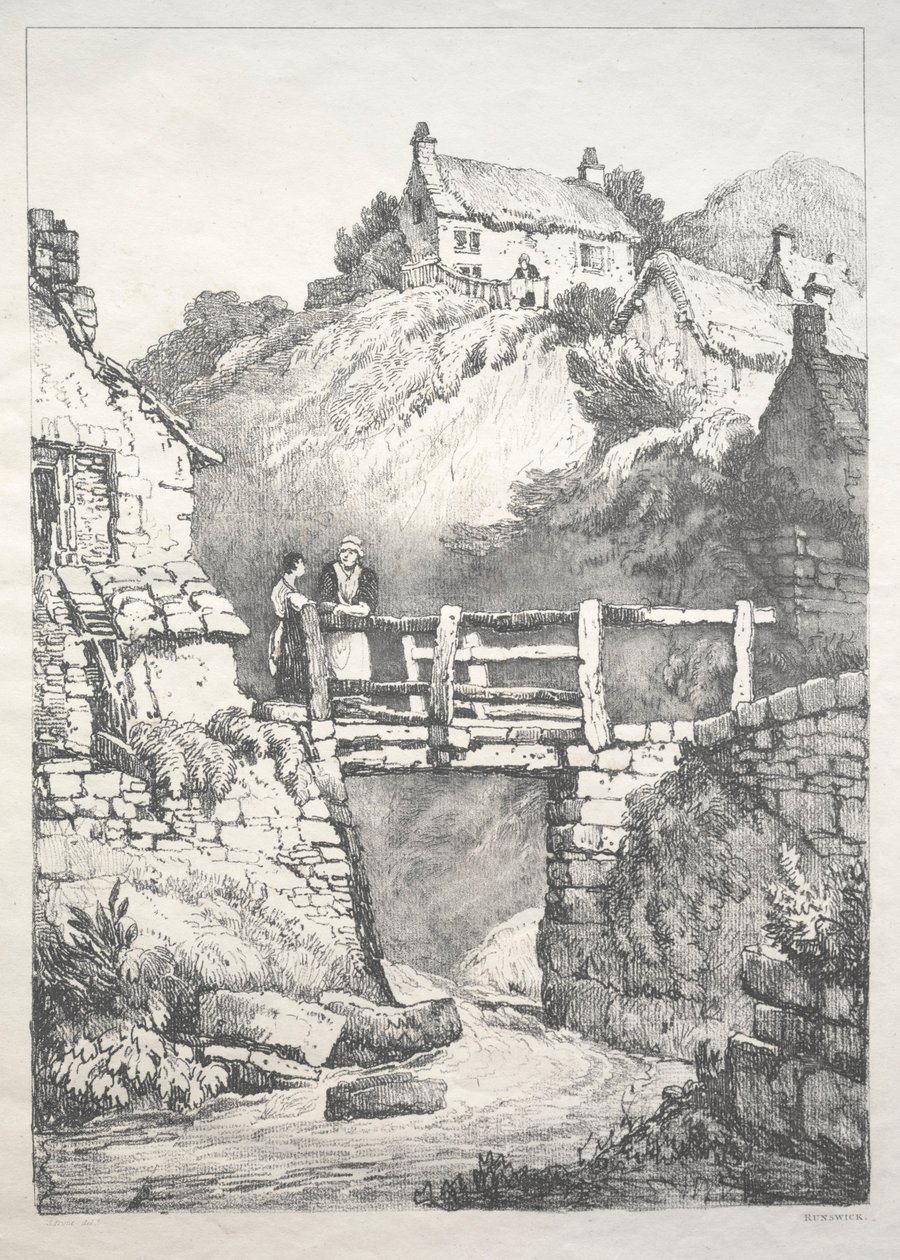 Řada starověkých budov a venkovských domků v severní Anglii: Runswick, 1821. od Samuel Prout