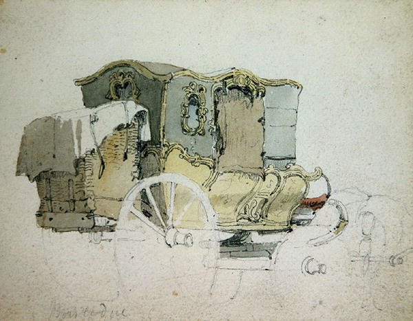 Ornamental Coach (pero, inkoust a akvarel na papíře) od Samuel Prout