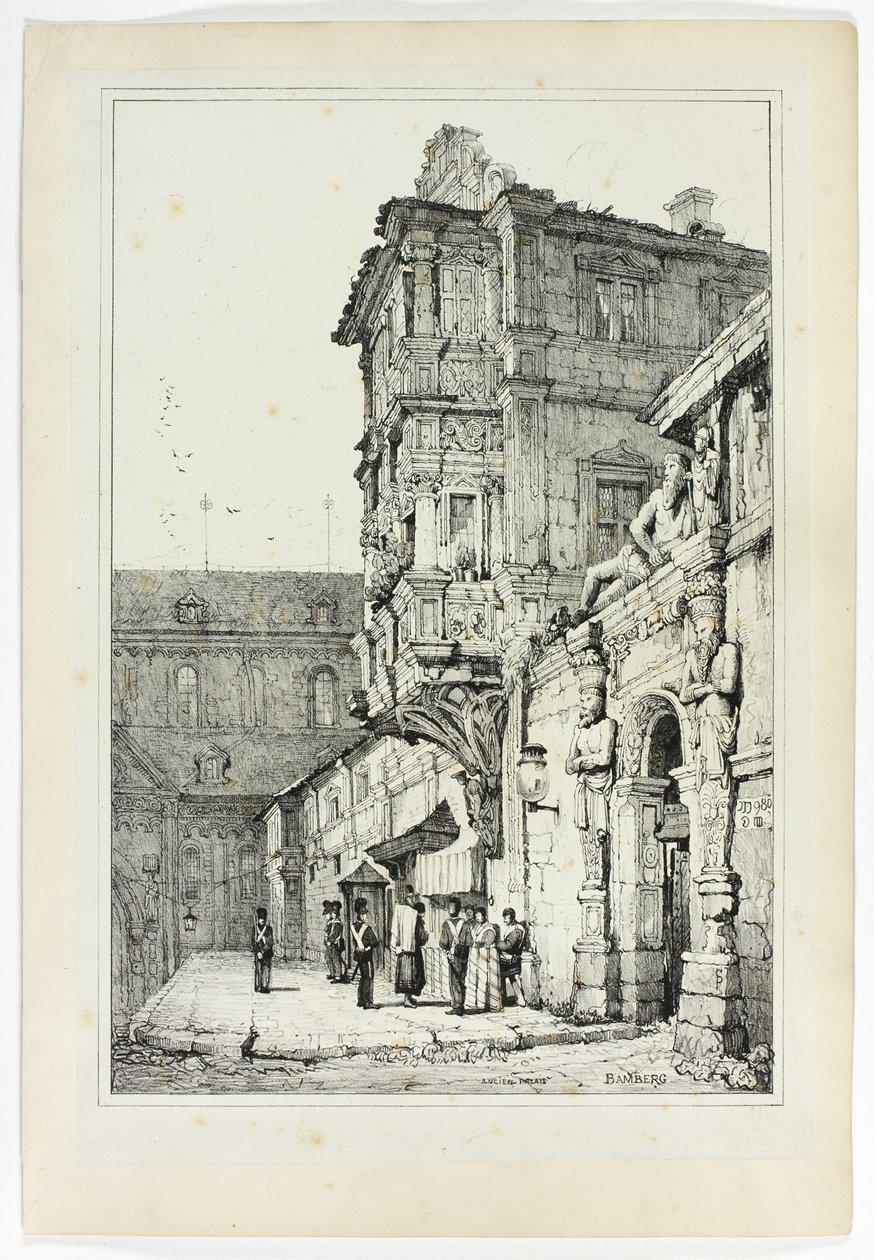 Ancien Palais, Bamberg, z faksimile skic pořízených ve Flandrech a Německu od Samuel Prout