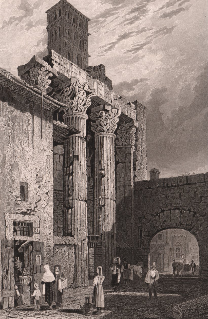 Sloupce chrámu Mars Ultor, Řím, Lazio, Itálie, ocelorytina Samuela Prouta (1783-1852), kresba, cca 15x115 cm od Samuel Prout