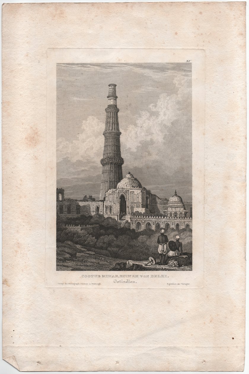 Cootub Minar, ruiny Dillí od Samuel Prout