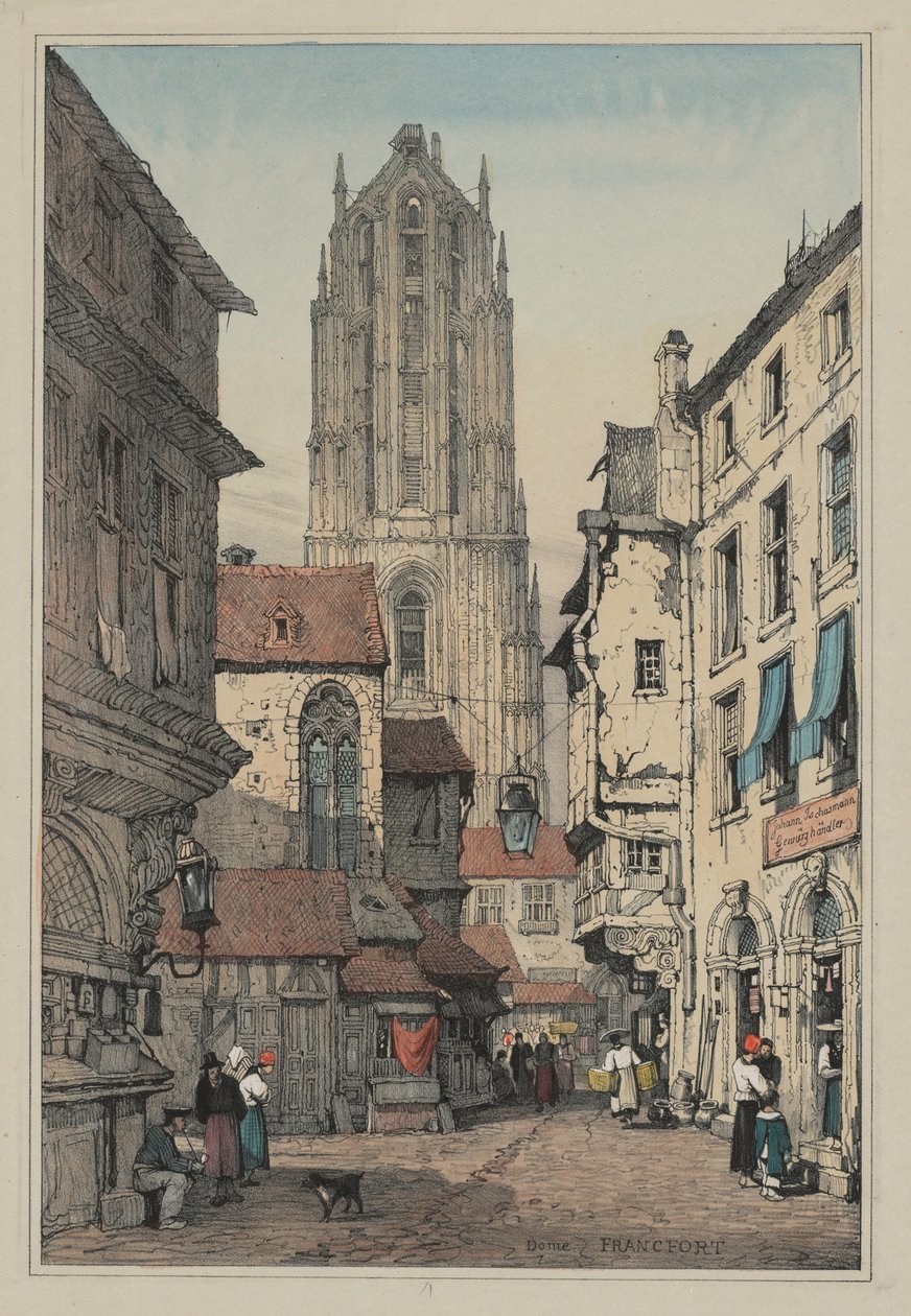 Facisimilie skic vyrobených ve Flandrech a Německu: Dome, Francfort, c. 1833. od Samuel Prout