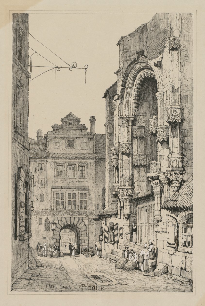 Facisimilies of Sketches made in Flanders and Germany: Thein Church, Prague od Samuel Prout