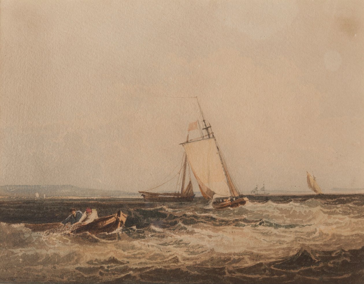 Rybářské lodě, asi 1820 (akvarel na papíře) od Samuel Prout