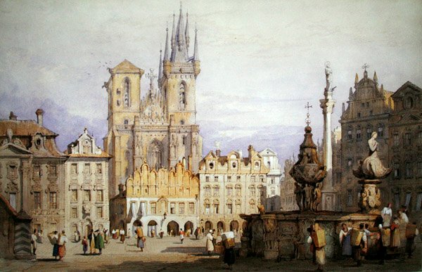 Praha (akvarel s tělovou barvou na papíře) od Samuel Prout