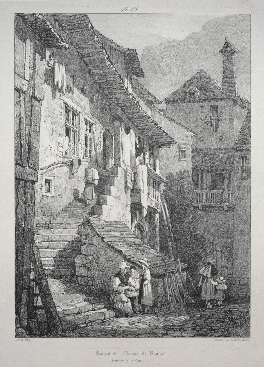 Ruiny opatství Baume. Interiér soudu od Samuel Prout