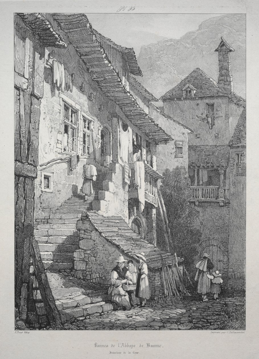 Ruiny opatství Baume. Interiér soudu. od Samuel Prout