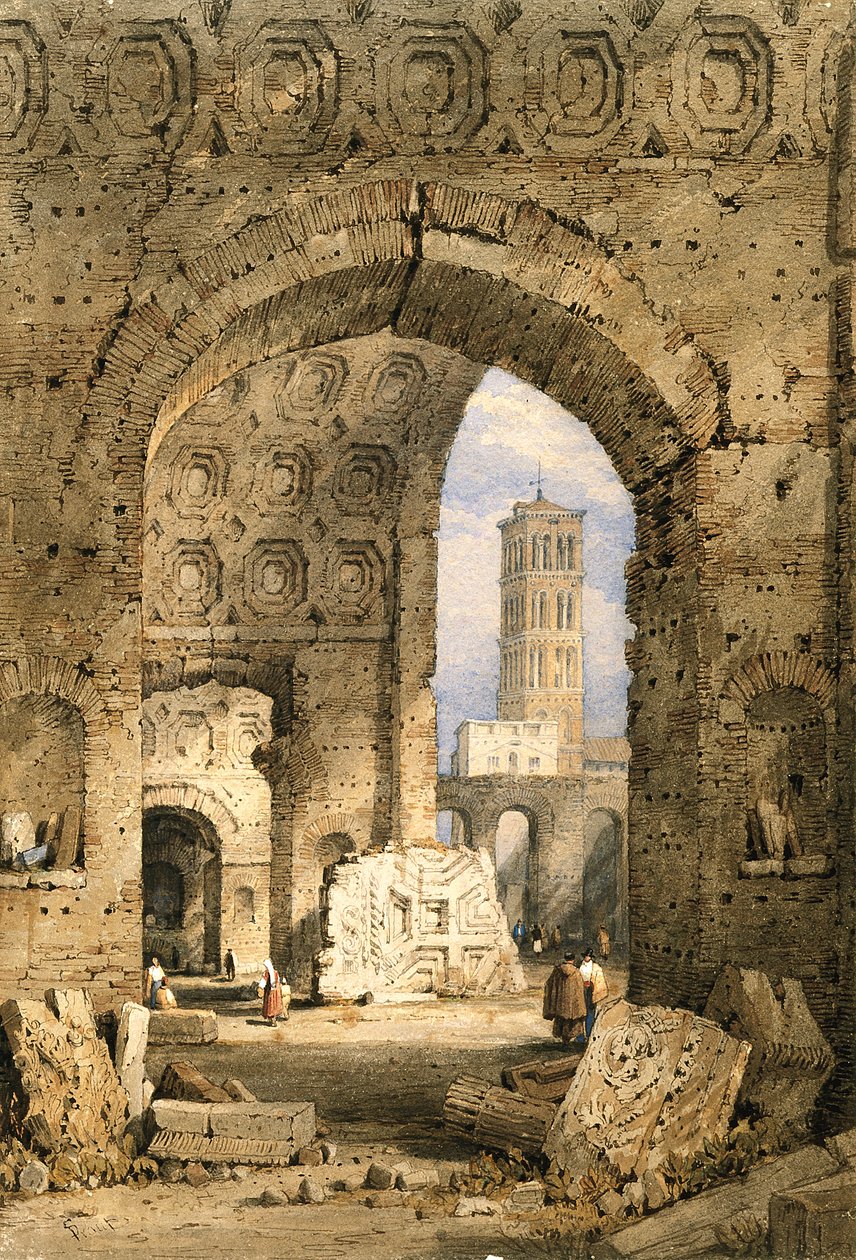 Chrám míru, římské fórum (Watercolor a Gouache na off-White Paper) od Samuel Prout