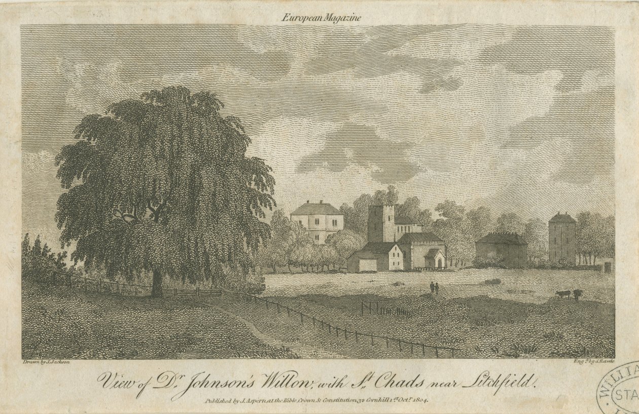 Lichfield - Willow Tree "Dr. Johnsona": rytina, nd [c 1804] od Samuel Rawle