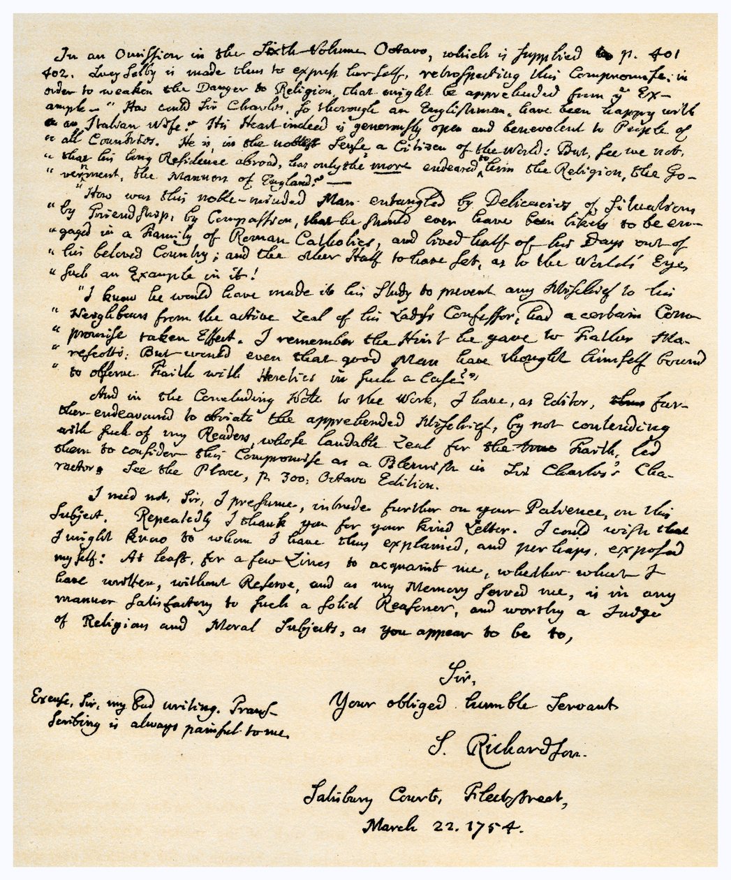 Dopis od Samuela Richardsona, 22. března 1754. od Samuel Richardson