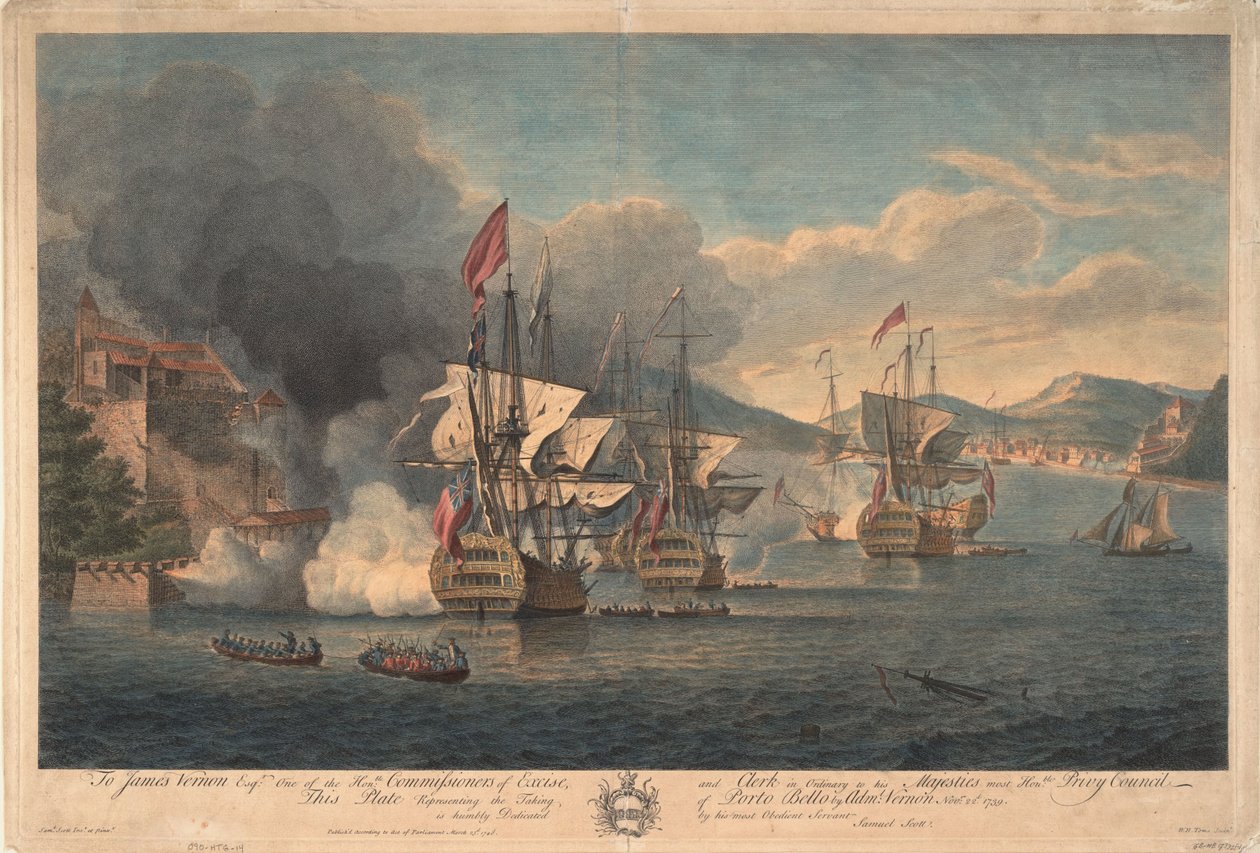 Dobytí Porto Bello admirálem Edwardem Vernonem 22. listopadu 1739 od Samuel Scott