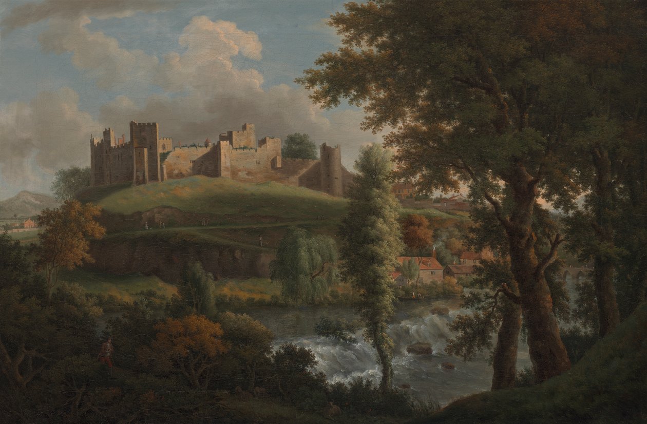 Hrad Ludlow s dinhamem Weirem, z jihozápadu od Samuel Scott