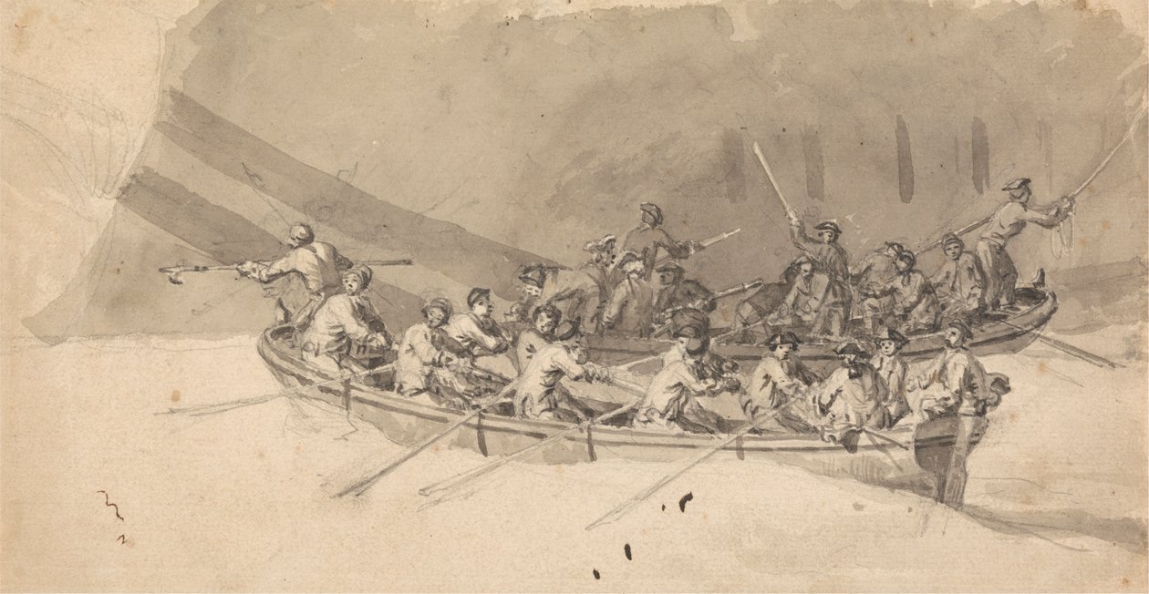 Dvě lodě s posádkami, studie pro The Royal William at Sea od Samuel Scott