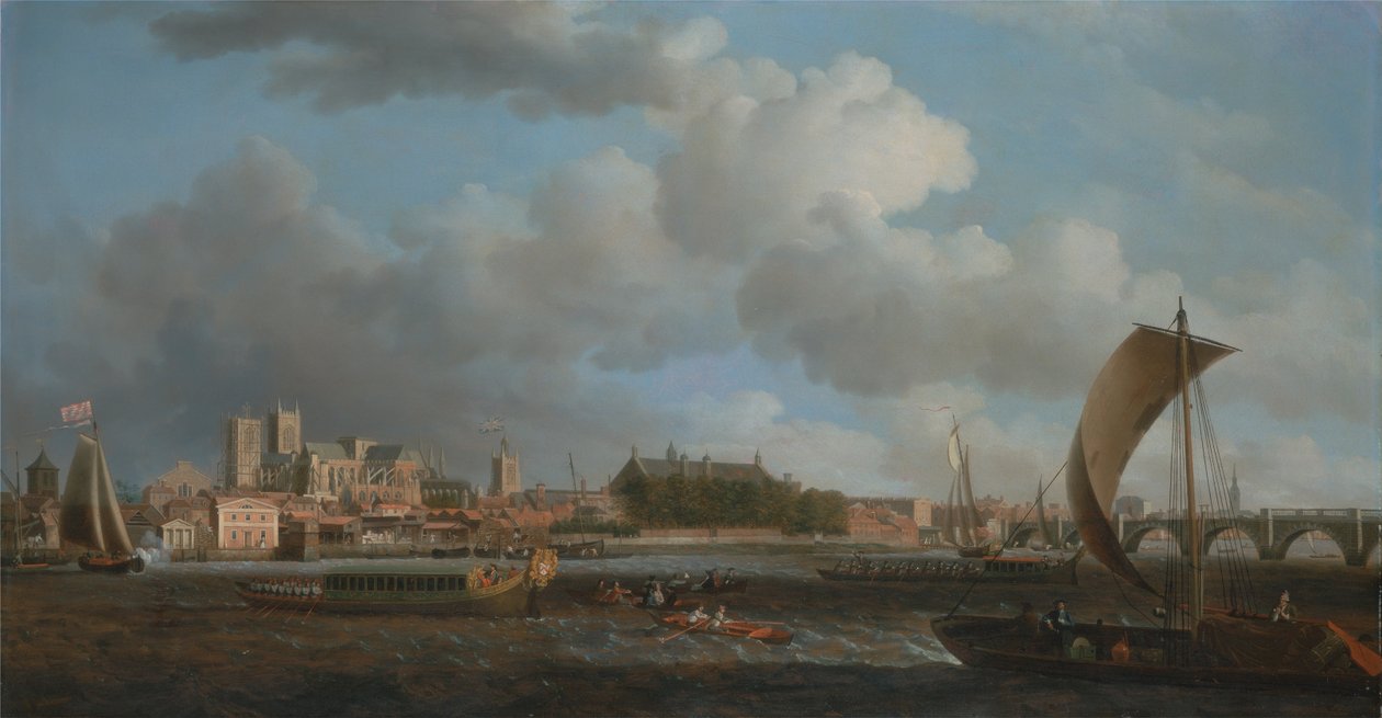 Westminster z Lambeth, s Ceremonial Barge of the Ironmongers Company od Samuel Scott