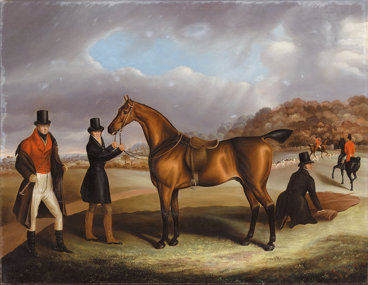 Lord George Bentinck se svým oblíbeným lovcem a čeledíny v krajině s lovem od Samuel Spode