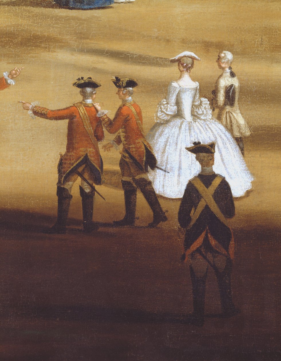 Vojáci a pár v Horseguards Parade, c.1758 detail olej na plátně z 237617 od Samuel Wale