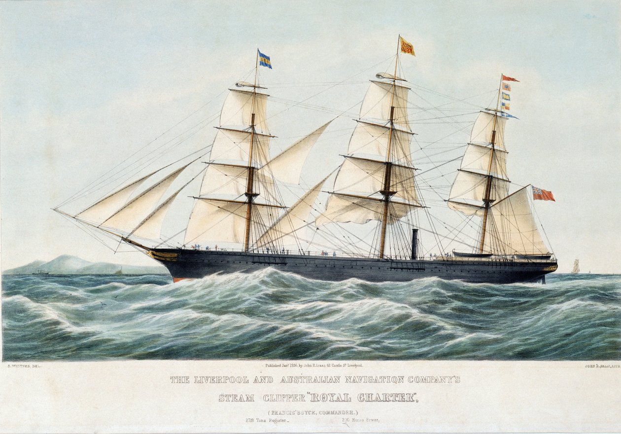 Královský klipr společnosti Australia and Liverpool. Ručně kolorovaná litografie, kolem roku 1856, autor Samuel Walters (1811-1882) od Samuel Walters
