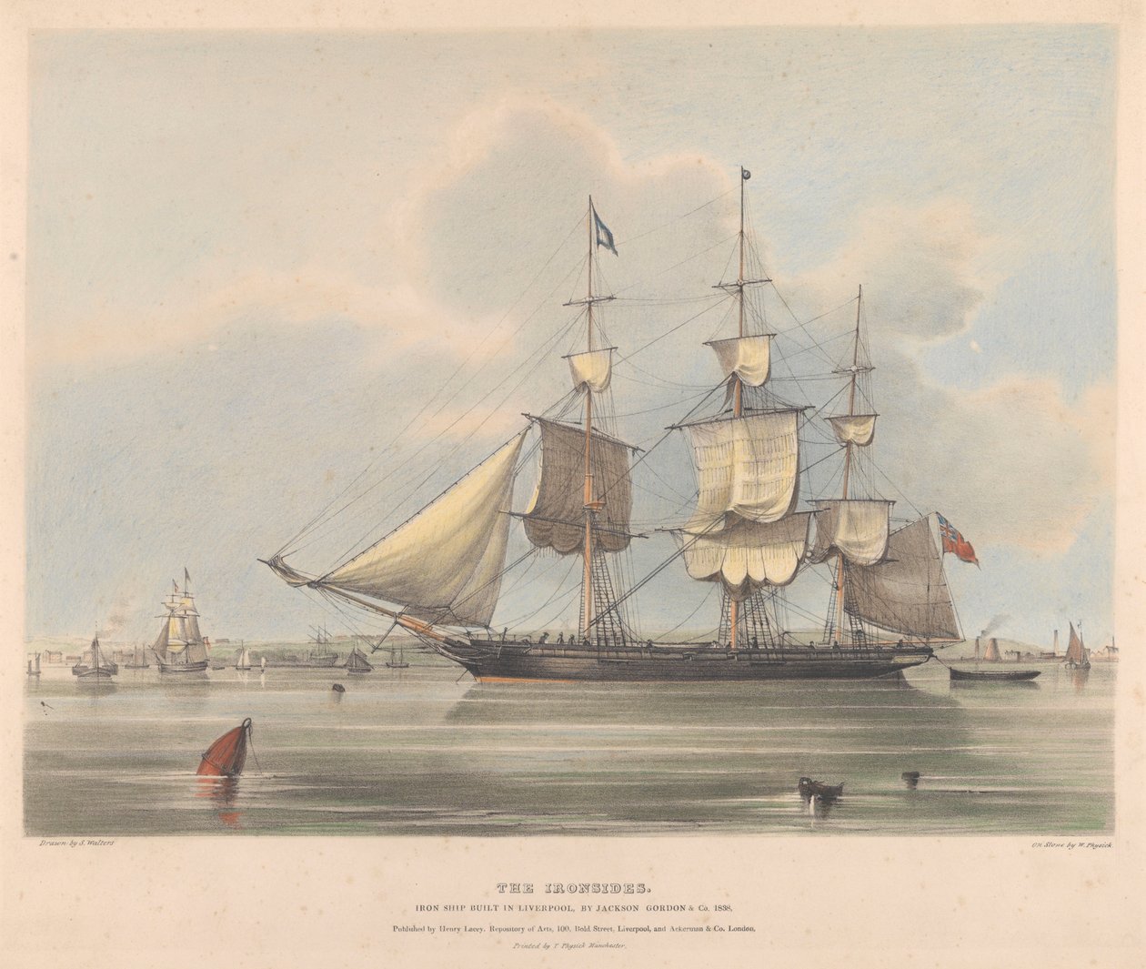 Železná loď "Ironsides" postavená v Liverpoolu společností Jackson Gordon  Co. v roce 1838, asi 1838 (litografie, kolorovaná) od Samuel Walters