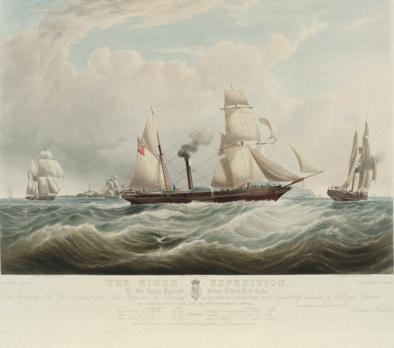 Nigerijská expedice, soutok řek Niger a Benoue, lodě Albert, Sudan a Wilberforce u Holyheadu (Wales), srpen-říjen 1841 od Samuel Walters