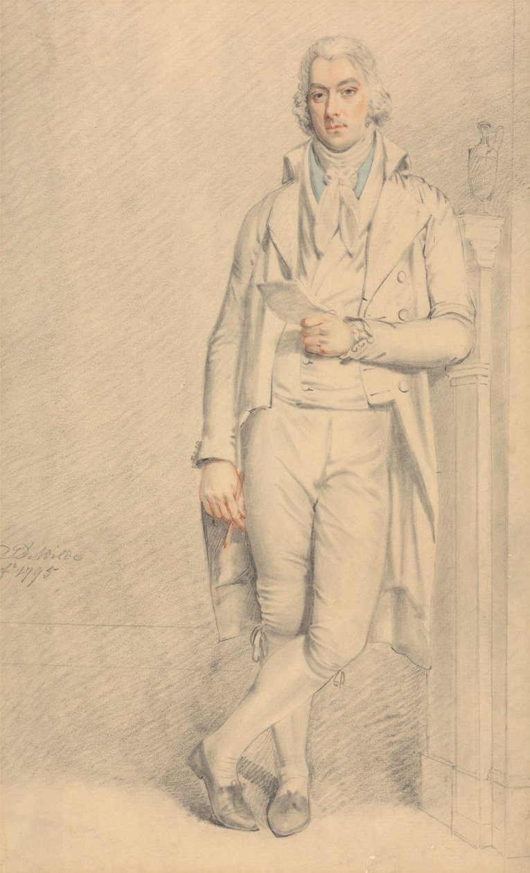 Gentleman, po celé délce, držící papír a tužku od Samuel de Wilde