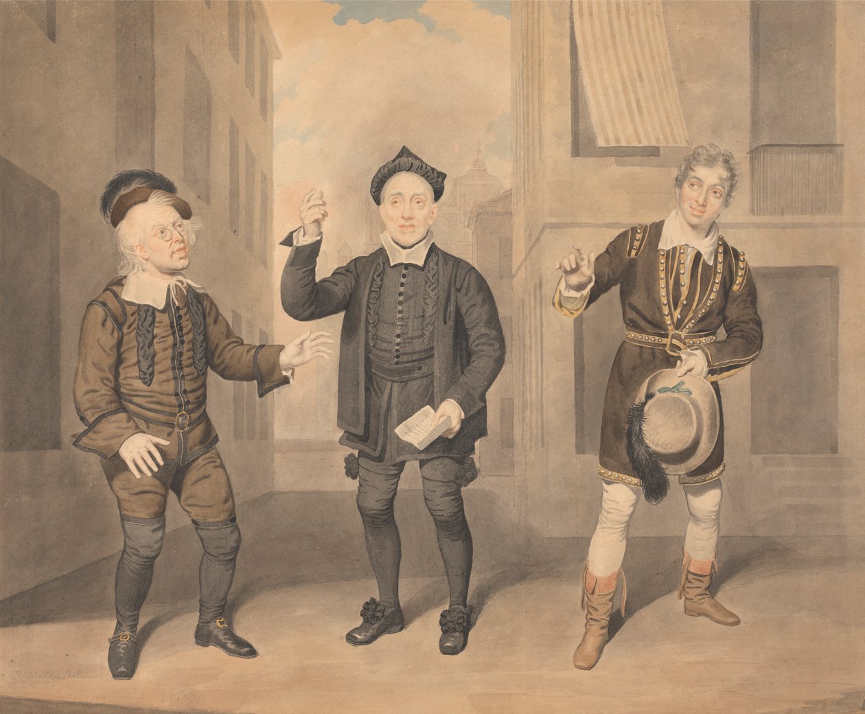 Scéna z divadelní hry - Tři herci od Samuel de Wilde