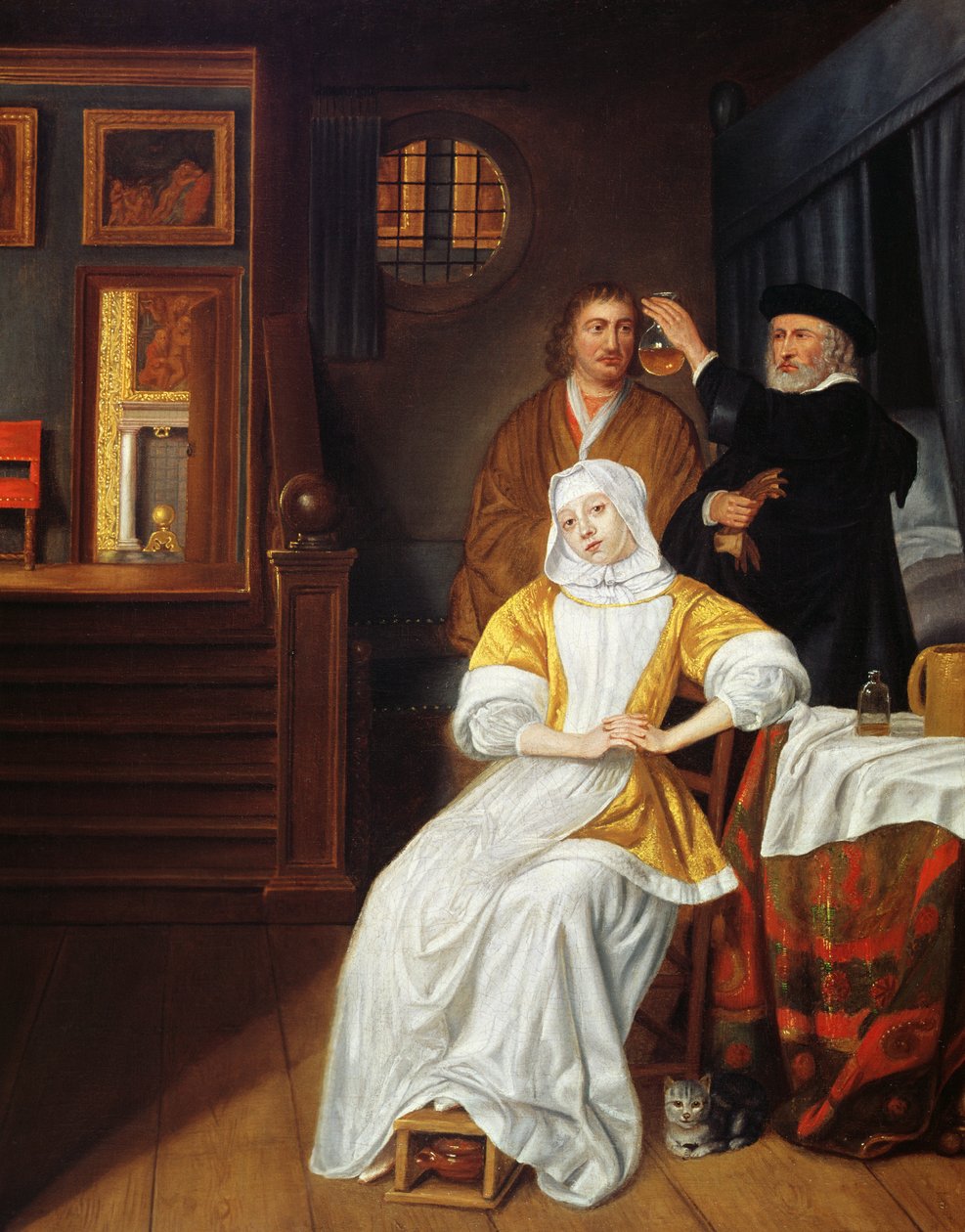 Lékař na návštěvě u mladé dámy v ložnici od Samuel van Hoogstraten